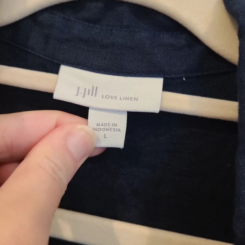 J.Jill Love Linen Navy Blue Tie Front Button Down Collared Tank Midi Dress - Picture 5 of 9